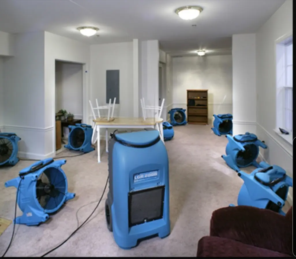 Air movers and dehumidifier setup for Water Extraction & Removal in Trinidad